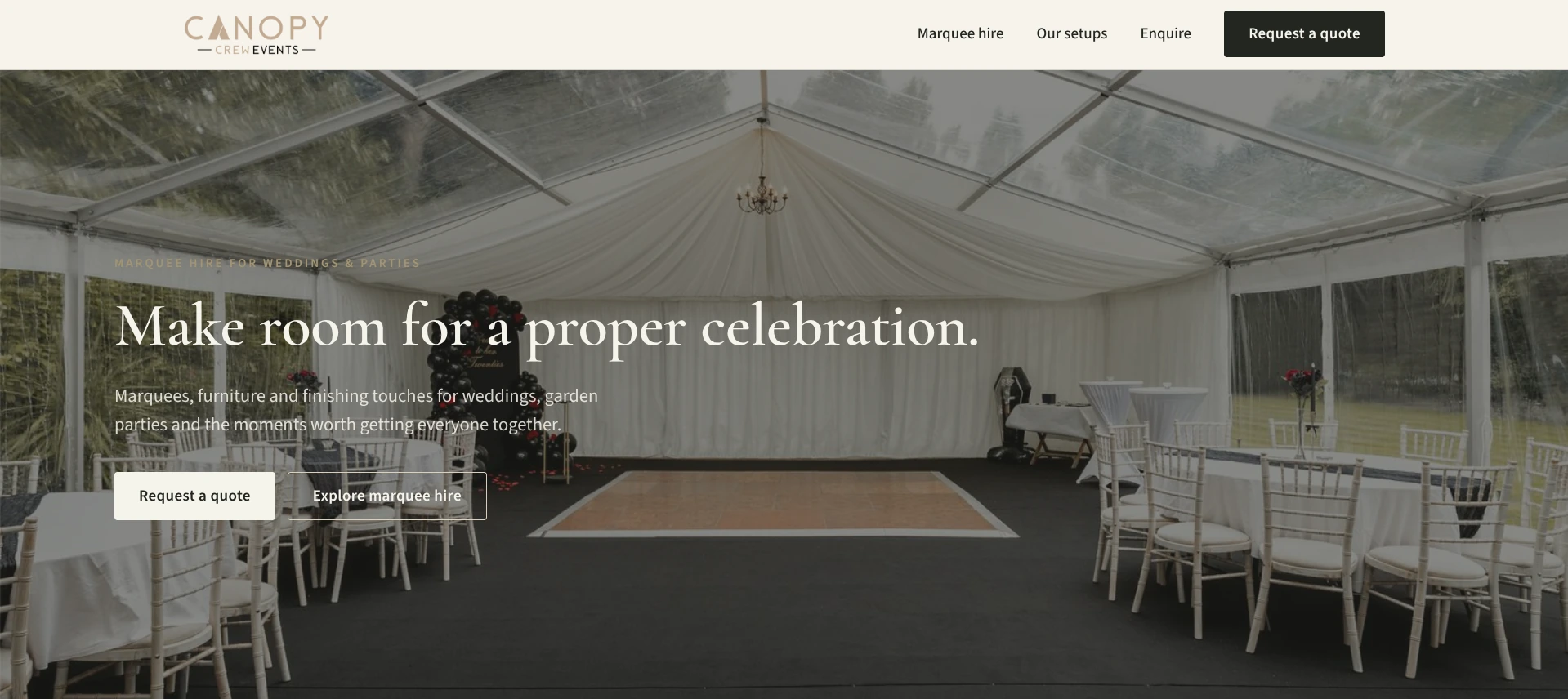 Canopy Crew Events website homepage