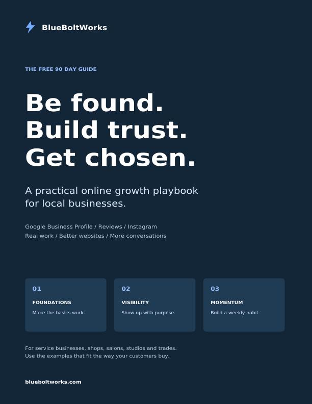 Cover of the free 90 Day Local Business Growth Playbook by BlueBoltWorks